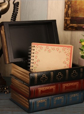 装饰摆件道具书木质首饰盒办公桌面样板房装饰收纳道具假书仿真书