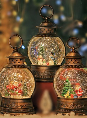 2024圣诞节平安夜圣诞老人复古轻奢水晶球雪人音乐盒飘雪新年摆件