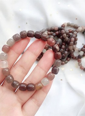 新品天然金丝玉老型珠转运珠女款手链H 五彩枣红酒红色玉石多宝手