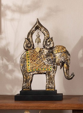 极速泰国木雕工艺j品大象摆件家居客厅电视酒柜办公室桌面禅意创