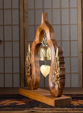 极速泰国实木桌面l铜铃风铃摆件家居饰品装饰工艺品书房办公桌摆