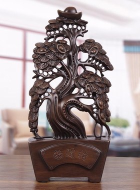 新品实木雕摇钱树摆件招财t树客厅酒柜发财树装饰品店铺收银台开