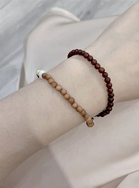 新品紫檀b木搭配老山檀小颗粒两圈女款女款手链 4mm左右精致小珠