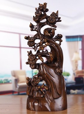 新品实木雕喜上眉梢摆件木质工艺家居客厅装饰品乔迁X新居礼品寓