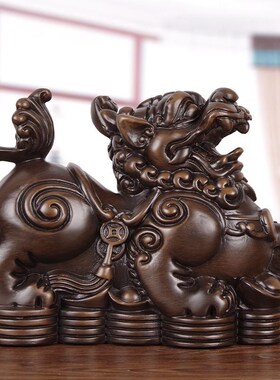 新品实木貔貅招财摆件木雕貔恘一对客厅店K铺办公室桌装饰商务开