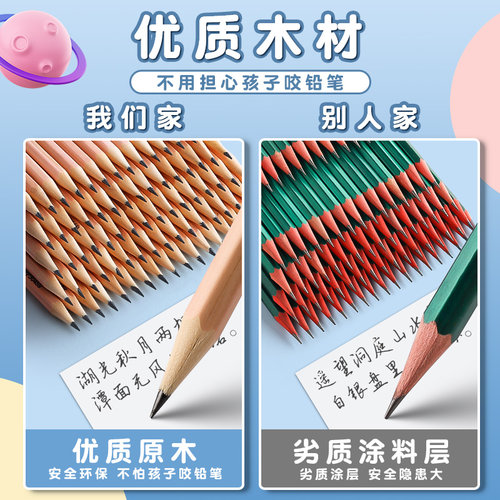 得力HB/2B原木铅笔安全无铅毒儿童幼儿园一二年级中小学生练字学习专用桶装六角铅笔考试绘图绘画文具套装 - 图2