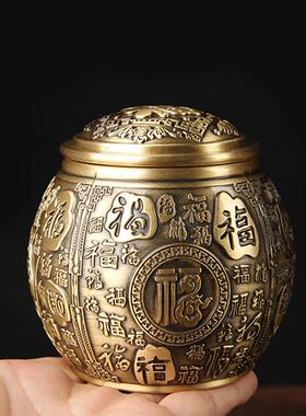 极速铜茶叶罐摆件 m 百福铜茶叶罐摆件 百福铜米缸罐摆件 带盖子