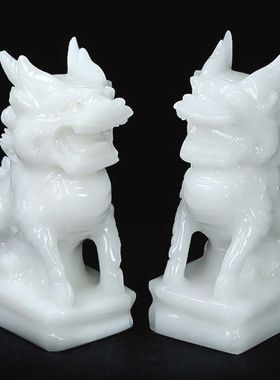 天然白玉麒麟摆件火麒麟