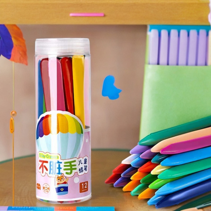 不脏手儿童蜡笔油画棒24/宝宝画笔粘塑料三角彩铅幼儿园可水洗安全幼儿园专用学生儿童不粘手美术涂色专用