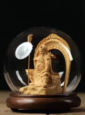 玻璃罩发光佛像摆件小号木雕球形罩家居玄关饰品观音如来妈祖关公