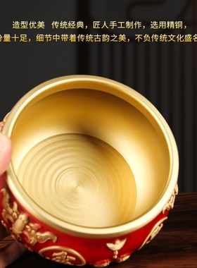 红色聚宝盆黄铜摆件家居八福招財玄关客厅电视柜办公黄铜米缸全铜