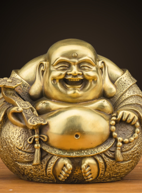 纯铜小弥勒大肚笑弥勒和气生财招财摆件客厅装饰品摆设全铜工艺品