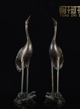 知柿纯铜龟鹤仙鹤工艺品门厅龟鹤延年灵芝双鹤青铜鹤摆件乔迁礼品