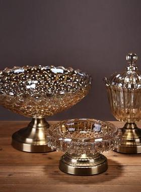 新中式果盘烟灰缸糖果罐套装样板房欧式家居装饰摆件水晶古典果盘