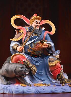 戴玉堂陶瓷饰品赵公明雕像蓝韵彩财神骑虎一般雕像祭拜饰品