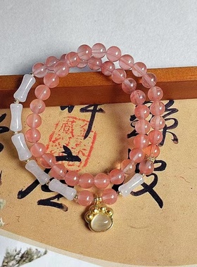 2025新款设计竹节轻奢小众紫云母双圈女款水晶手链猫爪时尚不撞款