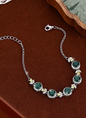 新中式天然蓝水翡翠手饰s925纯银手链女新款危料高级设计感不