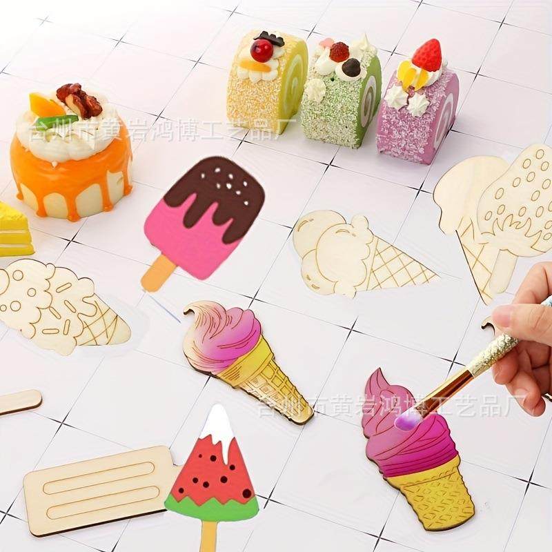 儿童绘画diy原木片冰淇淋空白涂鸦木片墙壁装饰挂件木制工艺品,淘宝优惠券,粉丝福利购,淘宝优惠卷