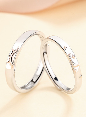 S999纯银太阳月亮情侣对戒轻奢小众设计高级感戒指送男女友礼物