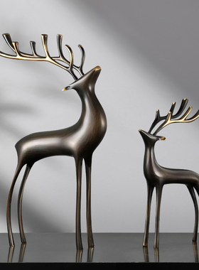 招财铜鹿摆件轻奢高档家居装饰品客厅玄关办公室桌面轻奢高档摆件