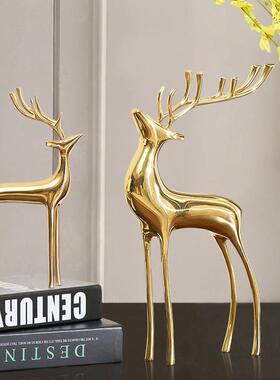 招财铜鹿高档轻奢装饰摆件