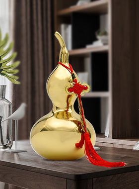 家居摆件黄铜葫芦摆件客厅装饰品中式装饰纯黄铜葫芦送五帝钱礼品