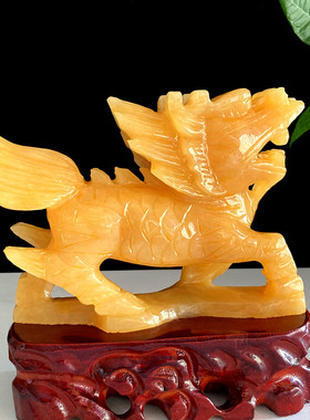 天然米黄玉麒麟摆件玉石大号一对镇宅招财送子保平安家居装饰卧室
