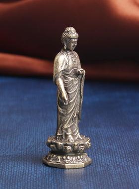 纯黄铜做旧释迦摩尼佛像桌面摆件莲花底座如来佛主神像老铜器