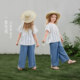 100% cotton children's short-sleeved suit big children floral shirt girls breathable straight pants girls baby clothes summer