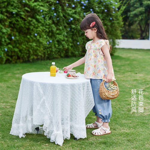 女童夏装2026新款洋气套装宝宝法式碎花纯棉衣服潮儿童夏季两件套 - 图2