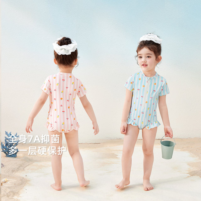 Jellybaby girls one-piece swimsuit summer baby beach suit quick-drying children's swimsuit short-sleeved children's swimsuit