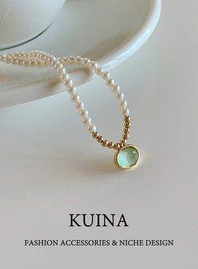 珍珠项链女款猫眼石吊坠锁骨链