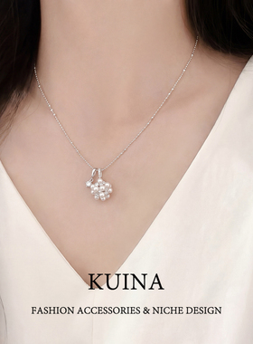 法式花朵珍珠吊坠项链女款锁骨链