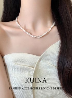 双层碎银子珍珠项链女颈链锁骨链