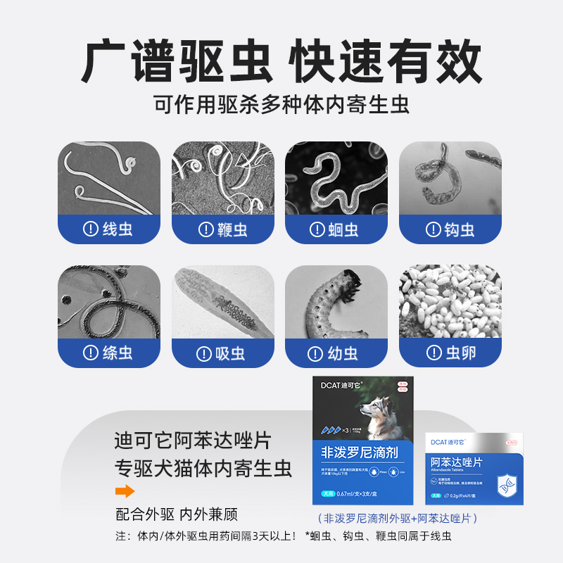 DCAT迪可它 阿苯达唑片0.2g*4 犬用体内驱虫药狗狗 - 图0
