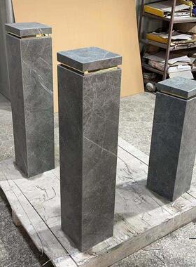 哑光灰色岩板摆件底座入户玄关装饰楼梯转角过道落地石材柱子摆台