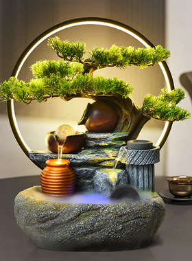 山水景观桌面风水轮招财小假山循环水乔迁新居装饰品喷泉流水摆件
