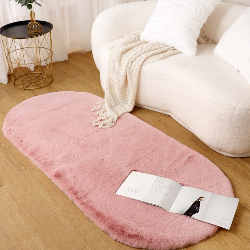 椭圆形短毛绒地毯客厅茶几垫卧室床边毯加厚仿兔毛地垫可机洗定制 - 图3