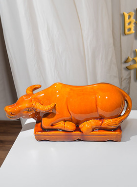 卧牛陶瓷器摆件浴室厨房化妆室客厅卧室缺角黄牛工艺礼品摆饰水牛