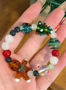 2025新款姜饼人主题手链小众设计节日礼物可爱串珠手链