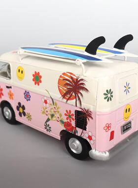 创意经典汽车巴士模型纸铁1256艺手工巾艺品盒客厅家居茶摆件抽几