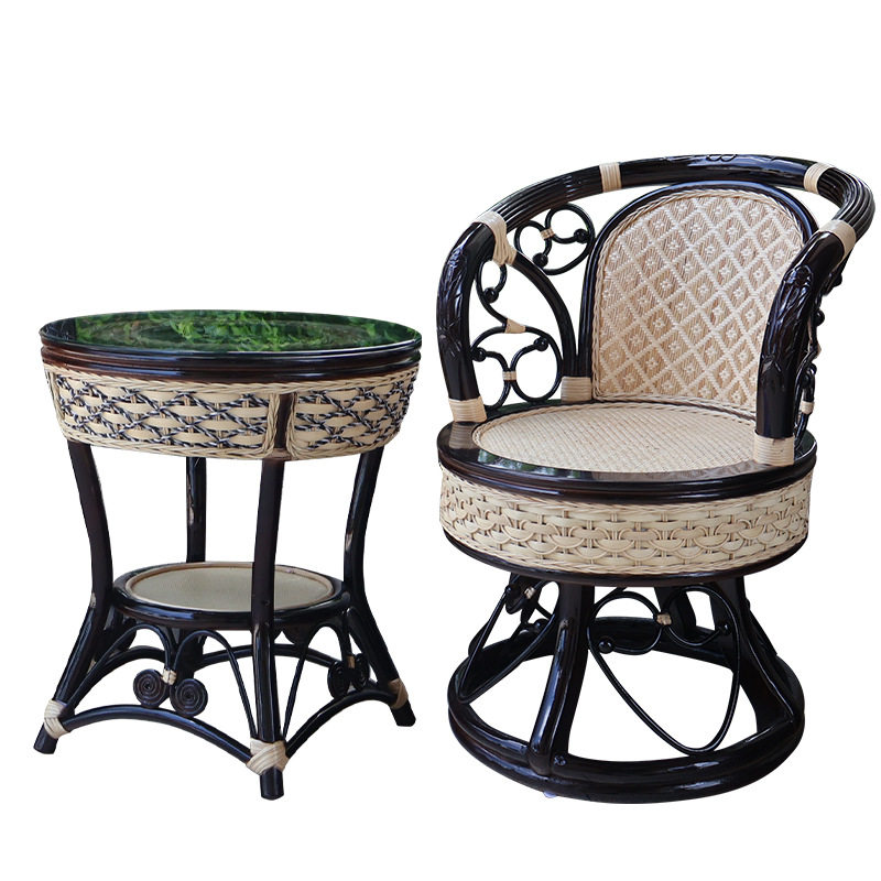 藤椅茶几阳台茶桌椅三件套休闲藤木组合单人可旋转靠背藤编真藤椅,淘宝优惠券,粉丝福利购,淘宝优惠卷