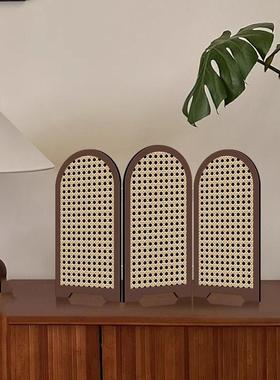 侘寂中古风屏风桌面摆件入户玄关边柜创意装饰品高级感电视柜摆画