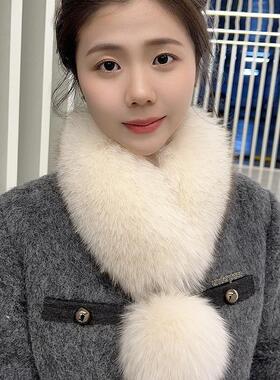 双面狐狸毛围脖女冬季保暖皮草獭兔毛毛围巾毛领子韩版百搭