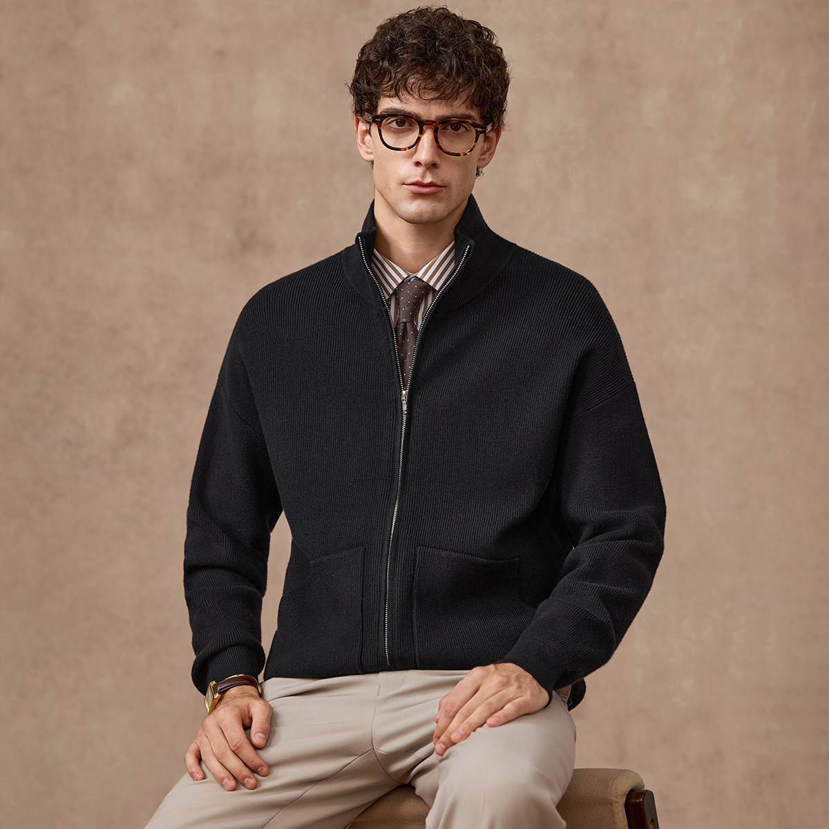 【700g重磅】庄吉男士针织开衫加厚2025秋冬新款弹力拉链高领外套,淘宝优惠券,粉丝福利购,淘宝优惠卷