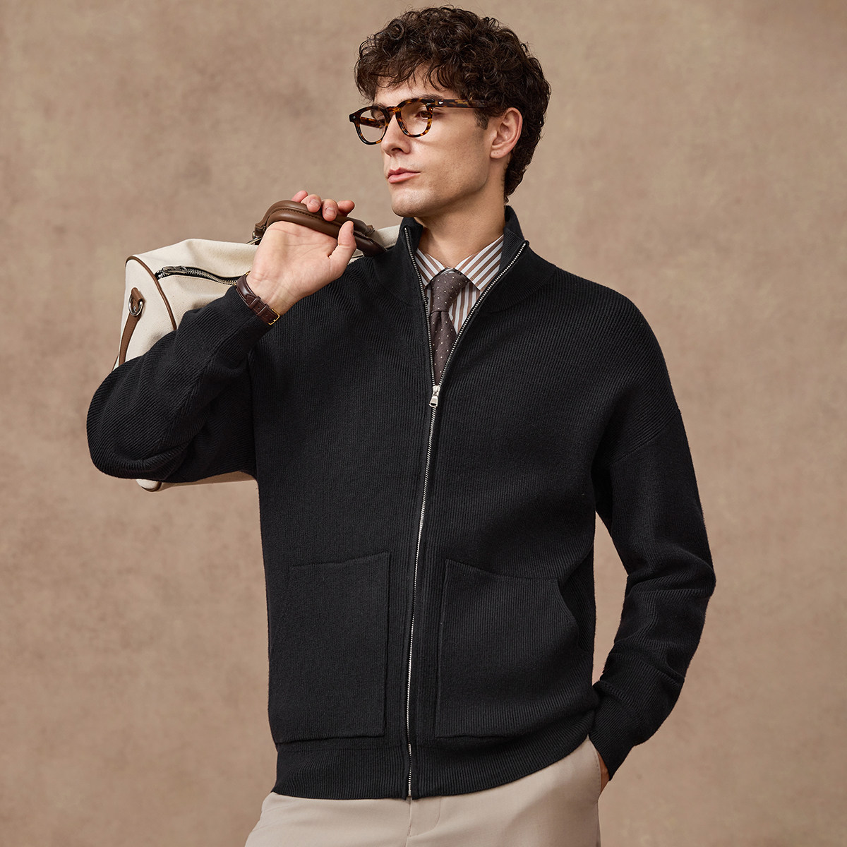 【700g重磅】庄吉男士针织开衫加厚2025秋冬新款弹力拉链高领外套,淘宝优惠券,粉丝福利购,淘宝优惠卷