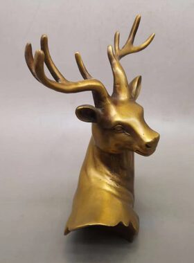 收藏仿古纯铜鹿头一鹿发财摆件福禄鹿头家居玄关客厅工艺品摆设