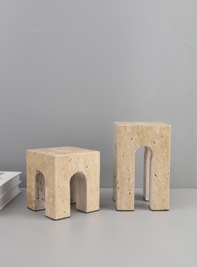 北欧创意几何f四门洞石半圆球摆件客厅卧室玄关酒店软装家居装饰