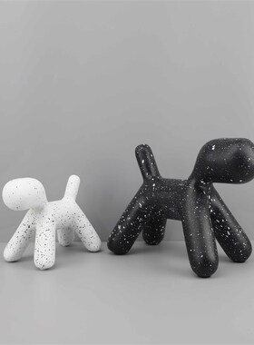 欧式轻奢抽象黑白气球斑点狗树脂摆件儿I童房客厅卧室玄关家居饰