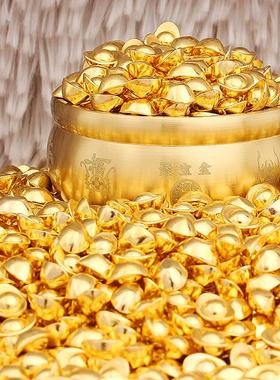 黄铜百福缸一桶金填充物迷你小元宝新中式五路财神聚宝盆摆件